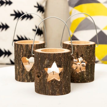 

Wooden Pillar Candlestick Hollow Christmas Tree Snowflake Candle Holder Rustic 67JB