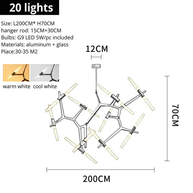 20 Lights Постсовременная вращающаяся стеклянная люстра, светильник ing для кухни, гостиной, дома, люстра, светильник, светильники, современный кофейный декор, светильник - Цвет абажура: 20 Lights