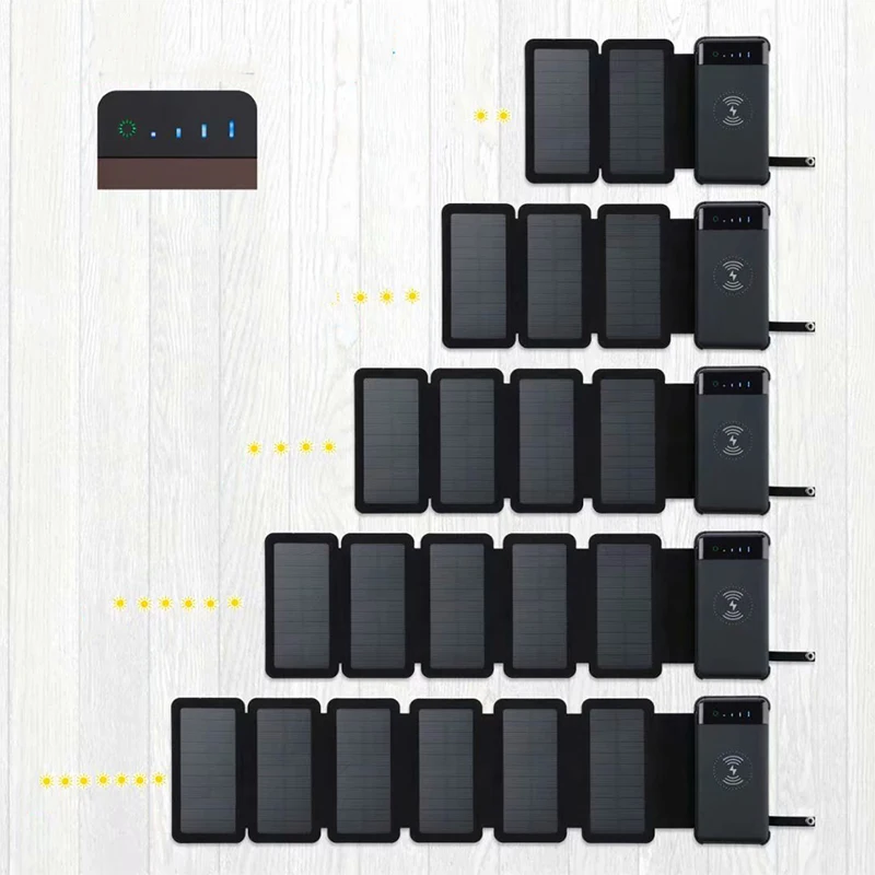  Foldable Solar Power Bank Waterproof 12000mAh QI Wireless charger Solar Powerbank With LED Light fo