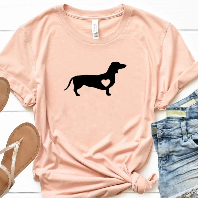 Peach Pink Футболка такса, любимая собака, Doxie, рубашка Wiener Dog, уличная футболка Tumblr, женские повседневные хлопковые футболки с графикой, Harajuku, Топ - Цвет: Peach Pink