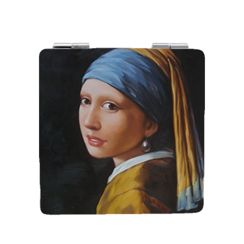 

JWEIJIAO Double Sides Mini leather pocket mirror 2019 new Oil Painting Mirrors best gift Makeup mirrors for women PE30