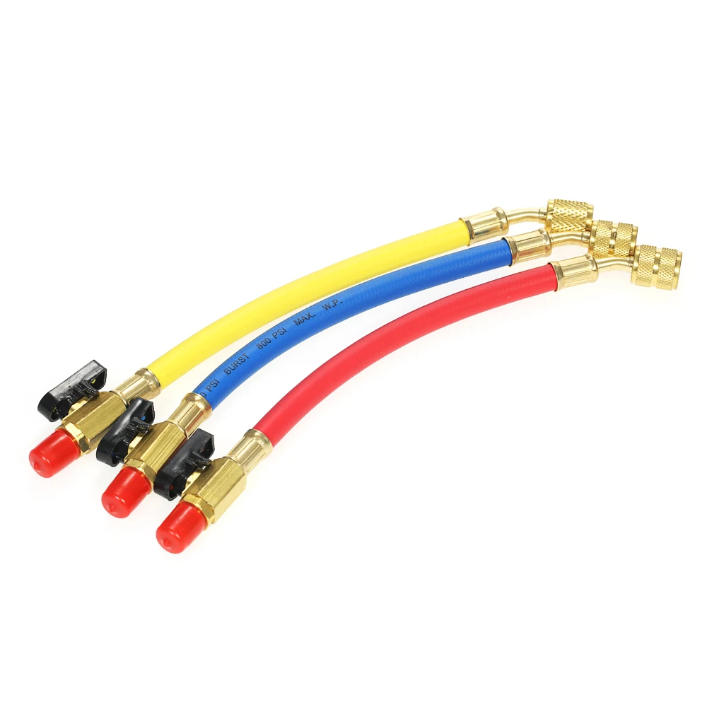 

3pcs R134A R410A R22 R12 800 PSI Manifold Gauge Set Refrigeration Charging Hose HVAC Refrigerant Charging Hoses Set with Valve