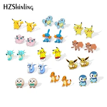 Новые акриловые серьги Pokeball, полимерные серьги Pikachu, серьги-гвоздики Charmander, подарки для детей, серебряные эпоксидные серьги