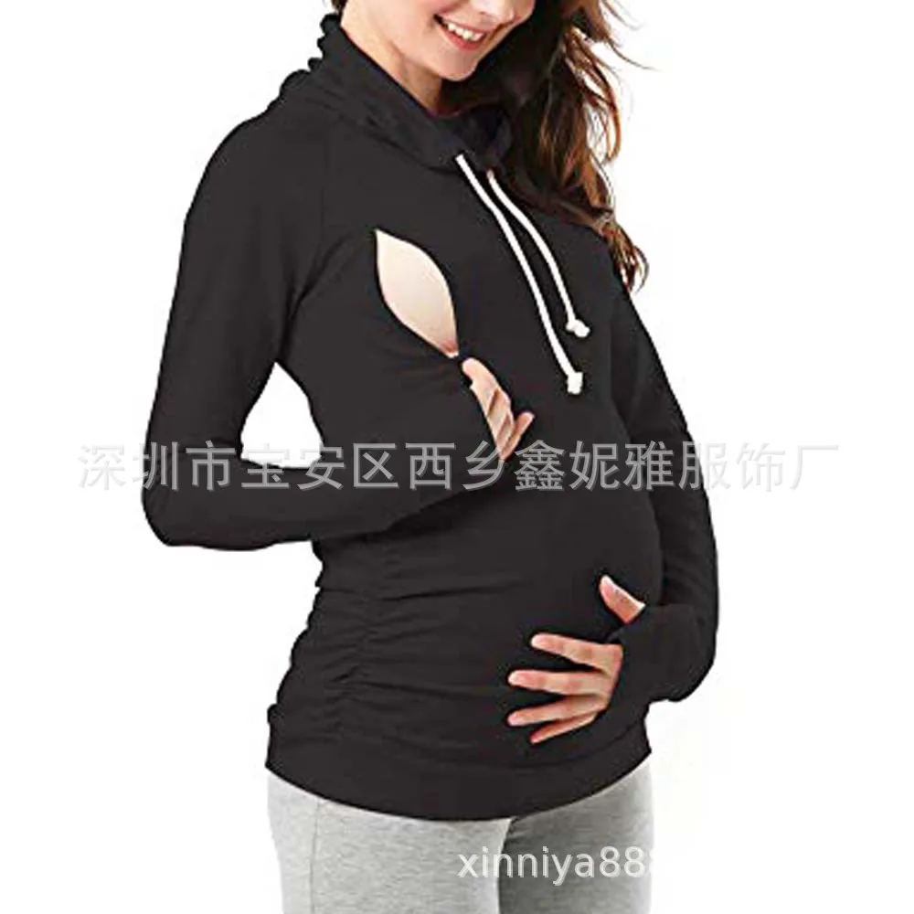 Свитер с длинными рукавами для беременных женщин; плиссированный Многофункциональный ворсовый воротник; сезон весна-осень