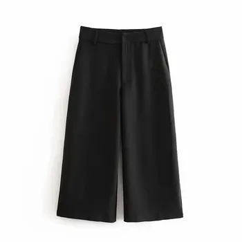 

womens black vintage Basic Wide Leg Pants ladies 2020 Fashion new Zipper Female stylish Office Wear Length Trousers Pantalones