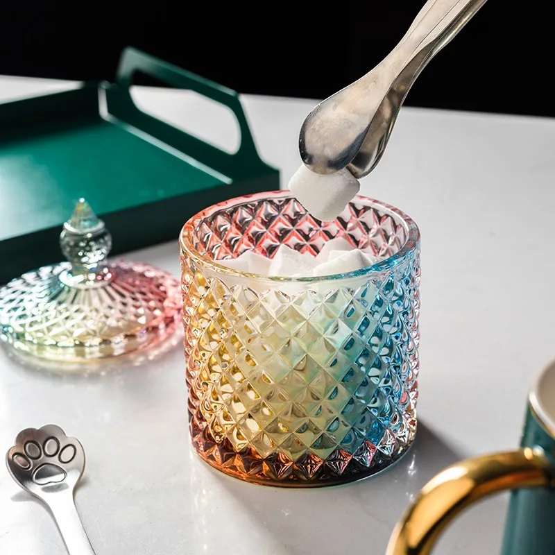 Colored European Style Glass Jar Candy Storage Can Snack Wedding Jewelry Box Food Container Suger Canister | Дом и сад