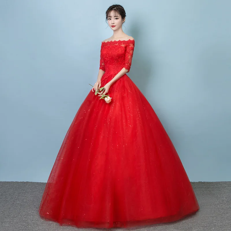 

Off-Shoulder Wedding Dress Bride Qidi Korean Style Long Sleeve Slimming Marriage Large Size Trailing Wedding Dress 2018 New Styl