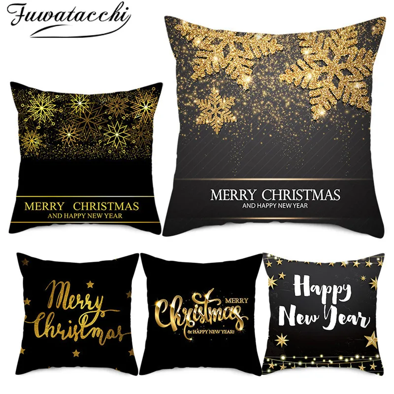 

Fuwatacchi Black Snowflake Cushion Cover Merry Christmas Printed Decorative Pillows Cover for Home Sofa Throw Pillowcase 45*45cm