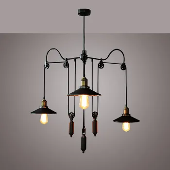 

3 Way Pendant Light Metal Vintage Loft Retro Pendant Light Sconce E27 Night Pulley Lamp Fixtures Restaurant Bar Home Decoration