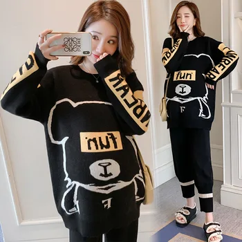 

2019 pregnant women winter long design Round neck sweater weater maternity plus size batwing sleeve a-line knitted pullovers