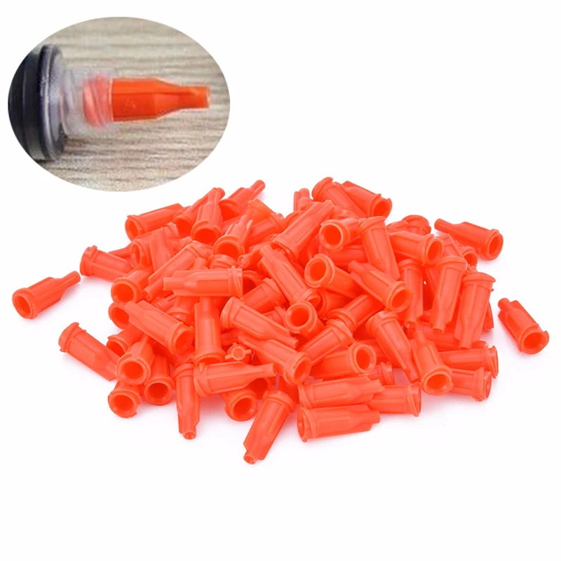 100pcs Orange Syringe Tips Caps Injector Dispenser Dispensing Needle