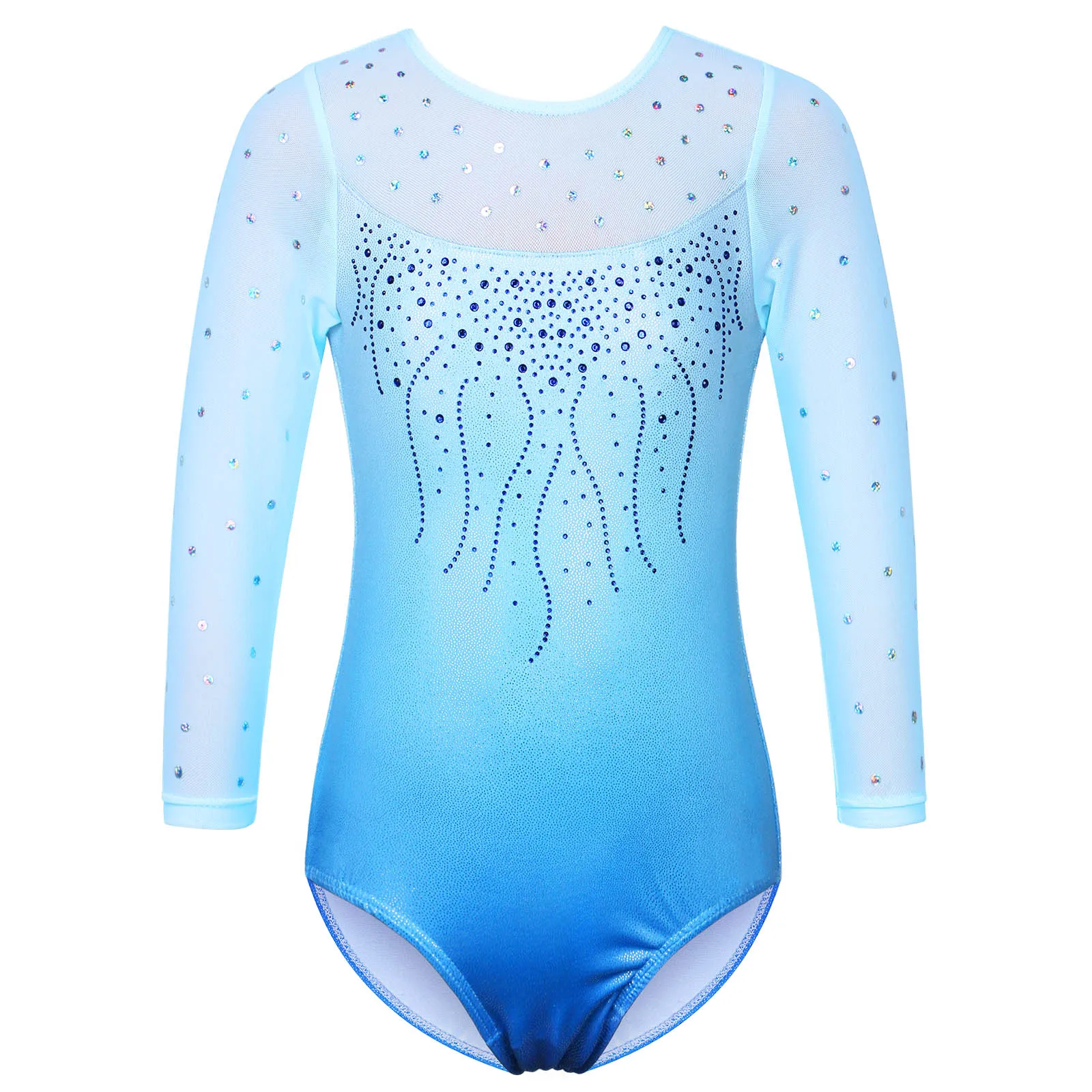 BAOHULU Gymnastics Leotards for Toddler Girls Shiny Squin Spliced Dance Outfit Athletic Gradient Blue Ballet Practice Bodysuit