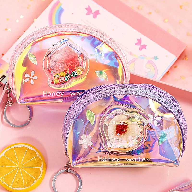 

Bling Bling Peach Printing Storage Bags Multi-function Jewelry Coin Credit Card Organizer Waterproof Storage Box Fashion Handbag