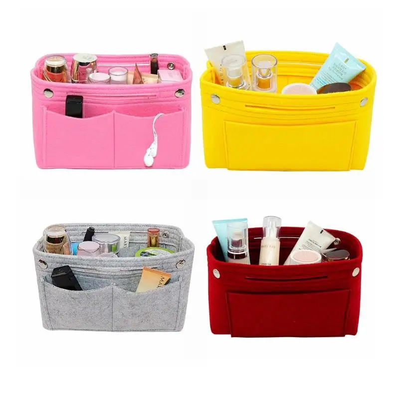buy Multifunction Felt Travel Makeup Organizer Storage Bag Portable Cosmetic Handbag Clutch Home Storage Organization Bags