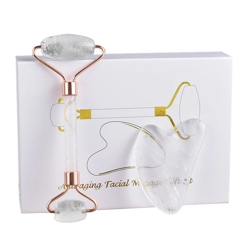 Natural Jade White Crystal Facial Massager Roller type Beauty Scraping Two piece Set To Lift And 3