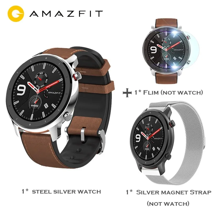Международная версия Amazfit GTR 47 мм смарт watchGPS активно-матричные осид, Экран 24 дней работы от аккумулятора часы для плавания 50ATM водонепроницаемый серебро - Цвет: Silveradsilvermegnet