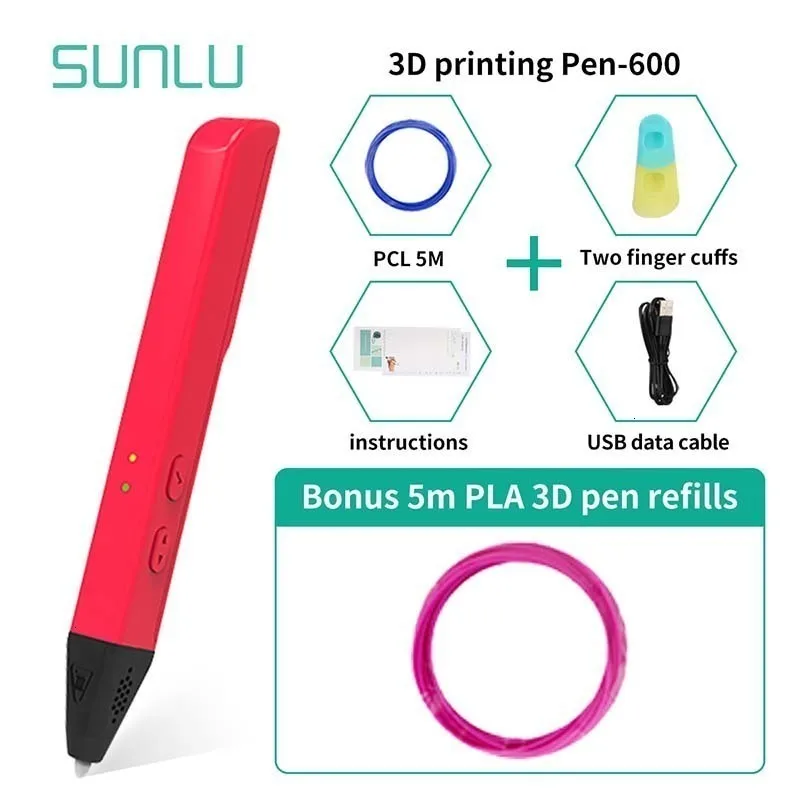 SUNLU SL-600 3D Ручка для печати включает PLA Filameng 1,75 мм Подарочная коробка набор как подарок на день рождения для детей и взрослых красного цвета 3D ручки для рисования