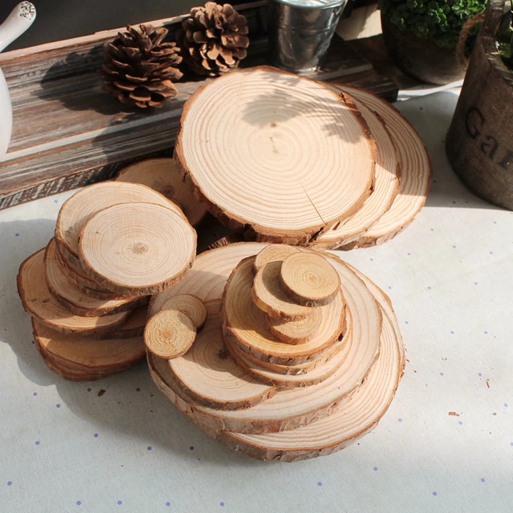 50 Pieces 20-40mm Wood Log Slices Pine Tree Slice Natural Rustic Craft for Wedding Christmas Centerpiece Decoration