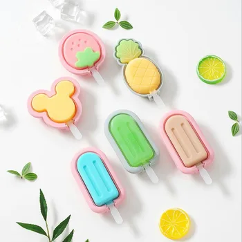 

New Ice Cream Mould Ice Lolly Silicone Mold with Stick Cube Tray Lid Popsicle DIY Chocolate Dessert Cookies Strawberry Pineapple