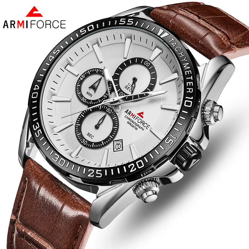 Мужские наручные часы ARMIFORCE брендовые роскошные с кожаным ремешком