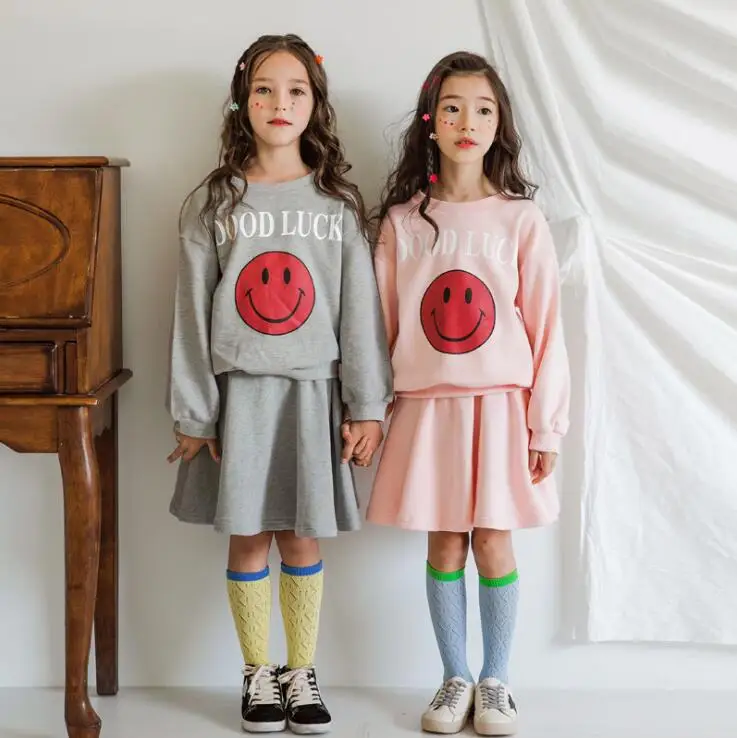 

9.17 New Girl Suit 120-160cm 2019 Good Quality Autumn Winter Cartoon Sweatshirt + skirt Children's leisure cotton suit