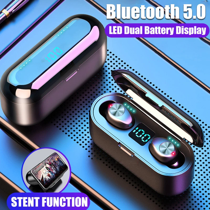Bluetooth Earphones Wireless Headphone Waterproof Headsets Sport Earbuds TWS F9 with 2000mAh Charging Power Bank