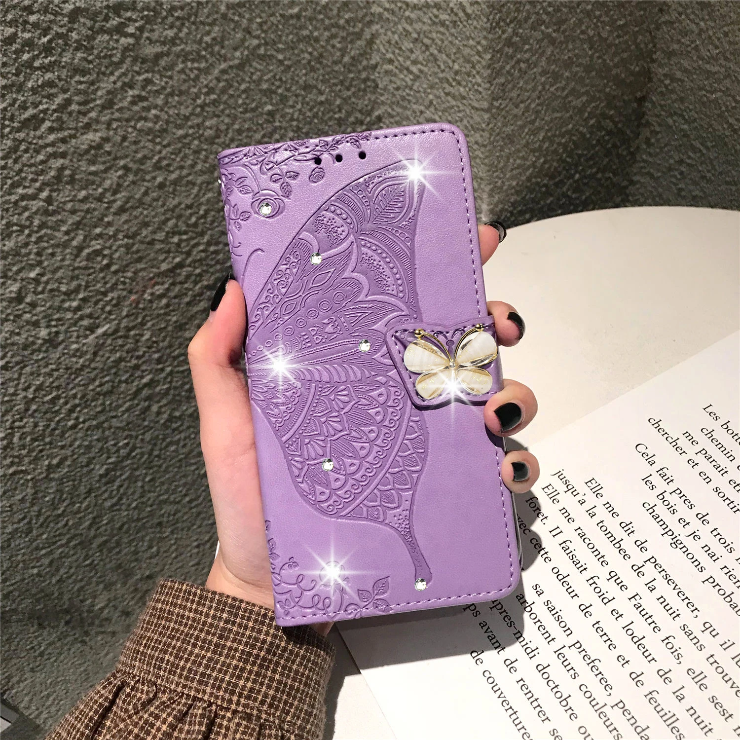 

Rhinestone Flip Case For Samsung Galaxy A8 A6 A7 Plus 2018 A2 Core Butterfly Leather Book Case For Samsung A605 A750 A530 A730