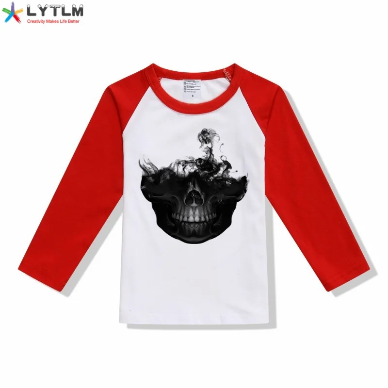 LYTLM/футболка на Хеллоуин Одежда для маленьких мальчиков зимняя рубашка с черепом для детей, Xxx, топы для девочек и мальчиков, Infantil Menino, топы для девочек со скелетом - Цвет: CX Raglan Red