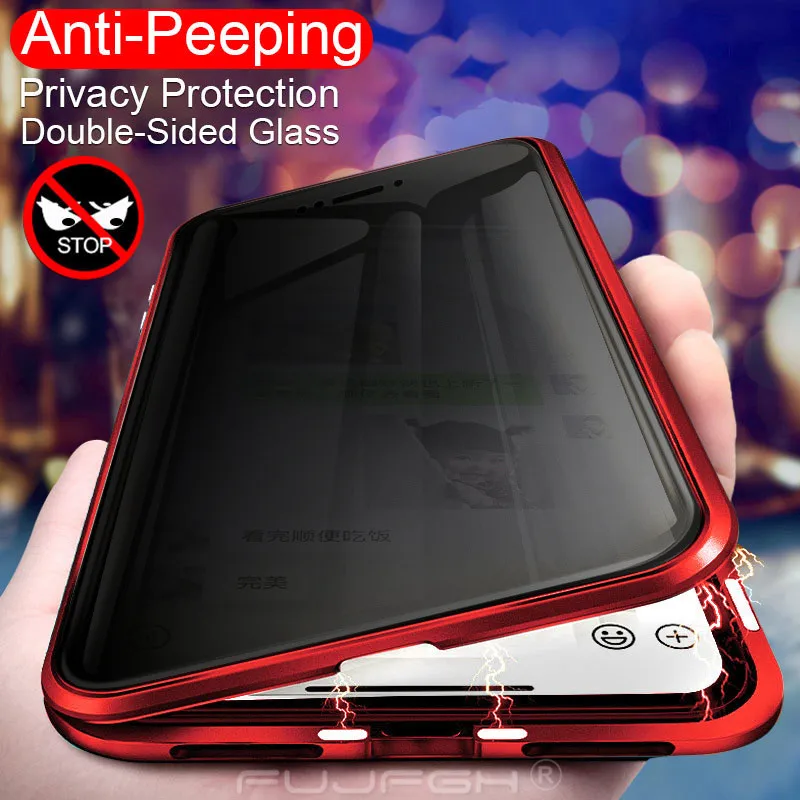 Privacy Anti-spy Metal Magnetic Tempered Glass Phone Case For Samsung Galaxy S8 S9 S10 Plus Note 8 9 Magnet 360 Protective Cover | Мобильные