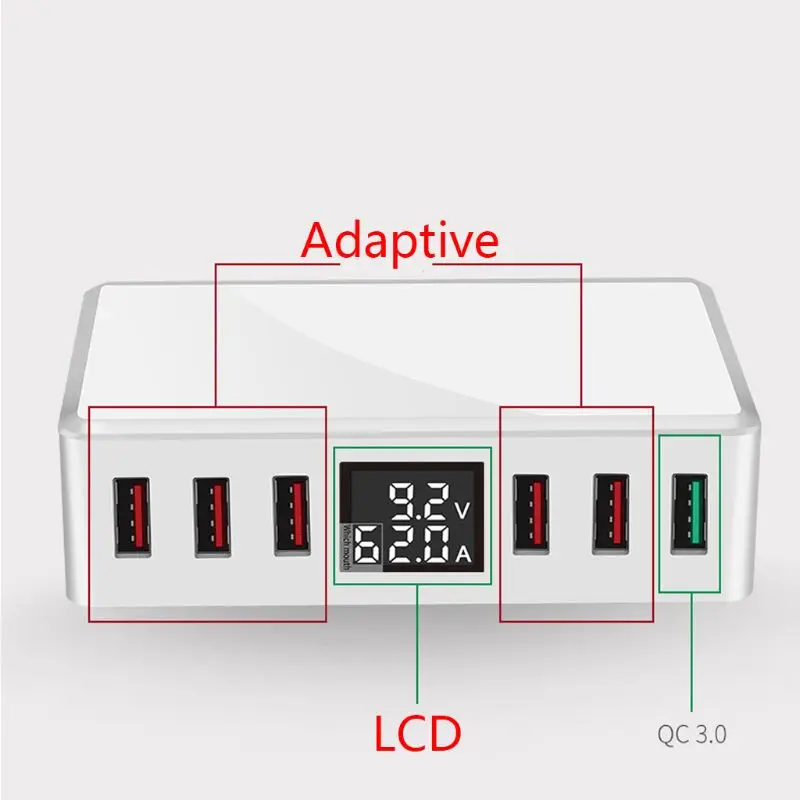6 портов QC3.0 Смарт USB зарядное устройство быстрозарядная станция Подставка док-станция с ЖК-дисплеем для смартфонов AU EU US UK Plug