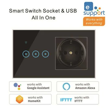 

Wifi Touch Switch with EU Standard Socket Remote Control Work with Google home Amazon Alexa 1 2 3 Gang Smart Wifi Switch