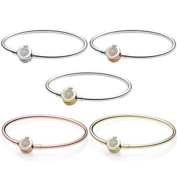 

Original Moments Sparkling Crown O Clasp Snake Chain Bangle Fit 925 Sterling Silver Bead Charm Bracelet DIY Fine Jewelry