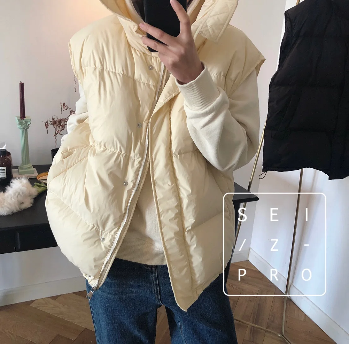 Winter New South Korea 90% White Goose down Vest down Coat Short Thick Loose-Fit Hooded Vest Women's