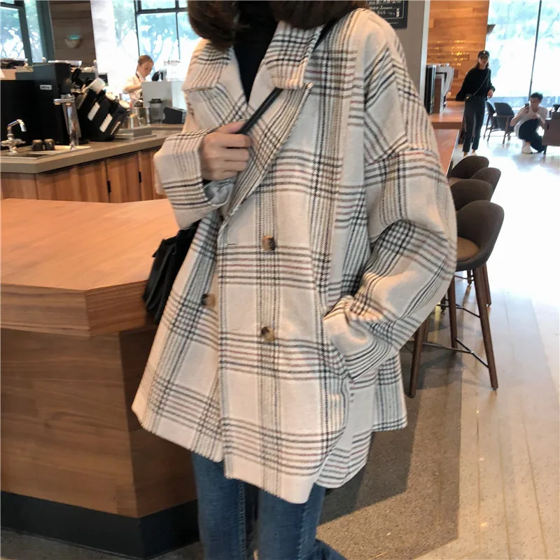 Skup Kobiety jesień zima Plaid Trench płaszcz długie ubrania płaszcz z bawełny w środku Plus rozmiar Manteau Femme Casaco Feminino