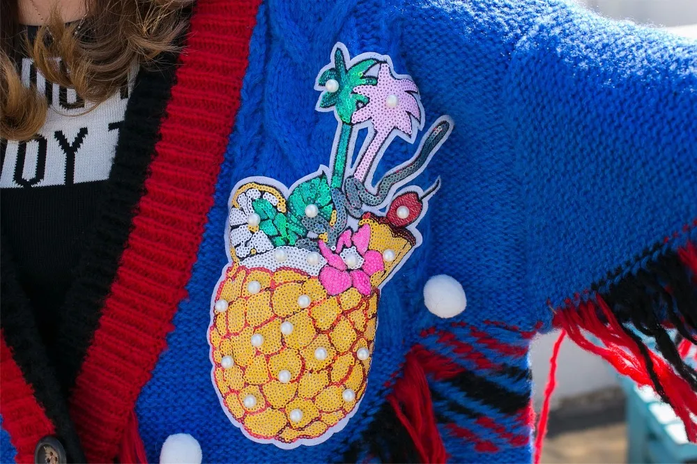 SexeMara/Новинка; модный Свободный вязаный кардиган свитер с кисточками и блестками;