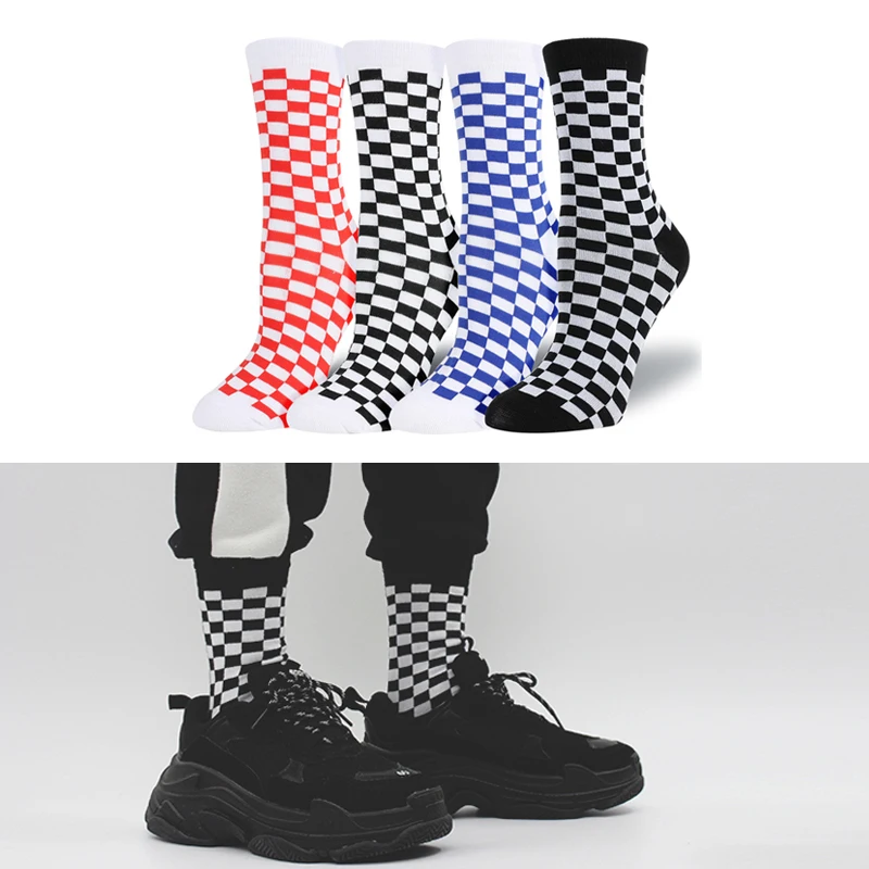 

Trendy Women Checkerboard Socks Geometric Checkered Socks Men Hip Hop Cotton Unisex Streetwear Novelty Tube Socks Football