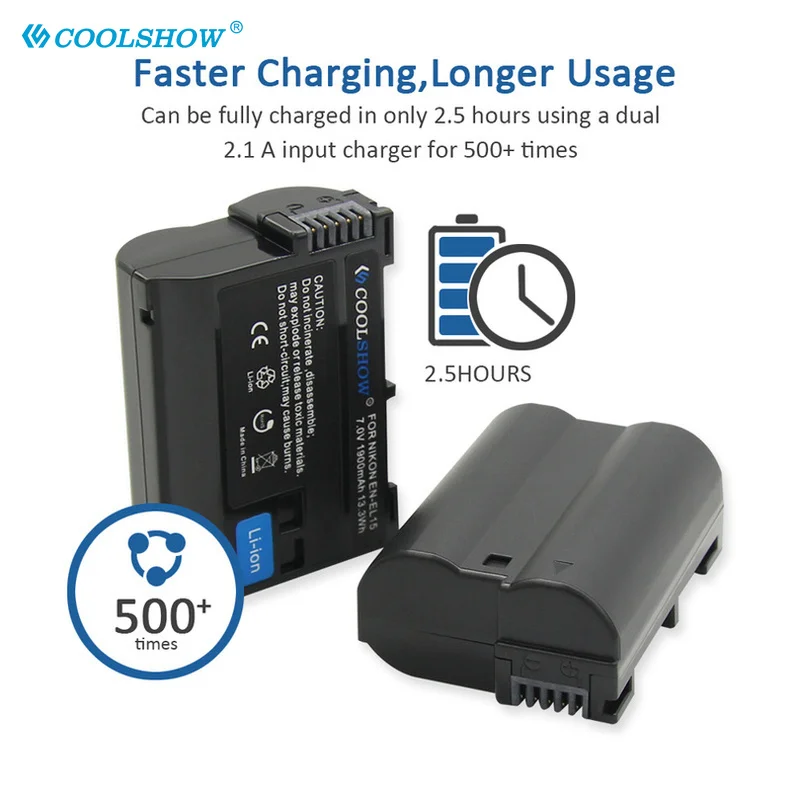 Bateria de Câmera para Nikon Baterias para Câmeras D7100 D7000 D850 D810 D810a D800 D800e 1900mah El15 D7500 D7200 En-el15 - En-el15a - Image 3