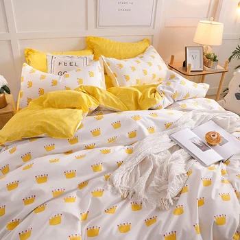 

Bedding Yellow Single Bed Set Reactive Printed Simple Double Bed Sheet Queen Bed Linen King Size Bedding