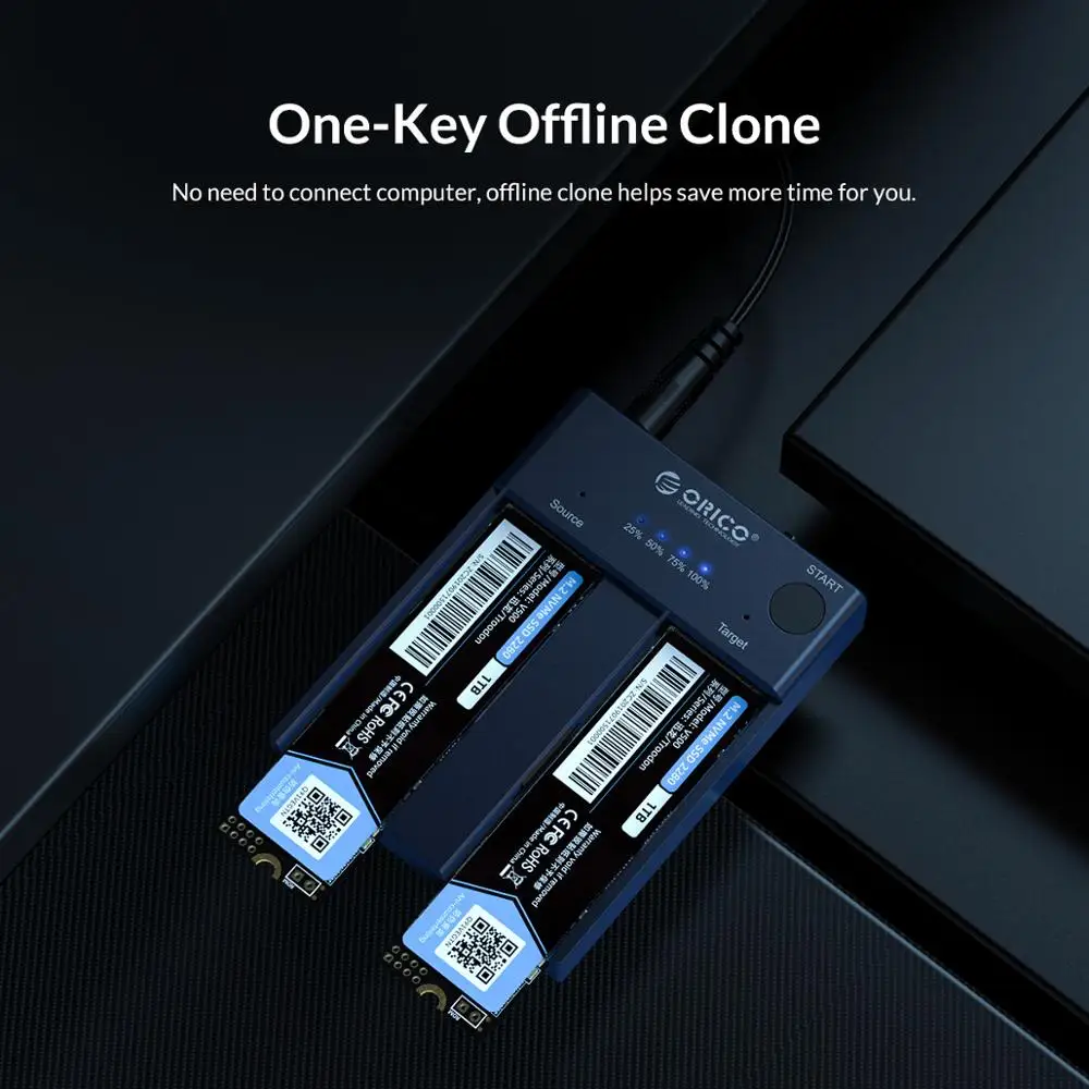 ORICO Dual Bay M.2 NVME SSD корпус 10 Гбит/с офлайн Клон USB C 3 1 Gen2 для M Key M/B Ключ PCIe жесткий диск