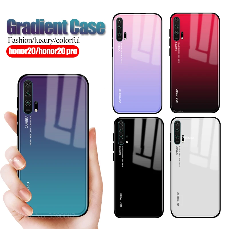 Модный градиентный чехол для Huawei Honor 20 Pro стеклянная задняя крышка 20pro защитный