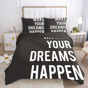 

3D Letter Design Duvet Cover Set Bedding Sets Comforter Cases Pillow Covers Full Twin Double Single Size Custom Black Bedclothes