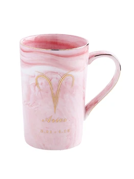

OUSSIRRO Natural Marble 12 Constellation Ceramic Pink Zodiac Mug with lid Coffee Mugs Creative Personality Cup 400ml Lead-free
