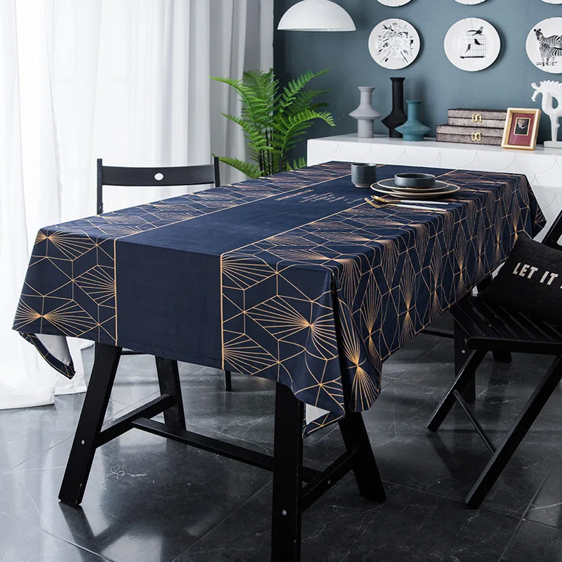  European luxury rectangle tablecloth blue color Geometric patterns Suede for dining table digital p