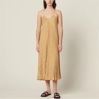 

Runway Sexy Shiny Spaghetti Strap Halter Ladies Knitted Dress Slim Backless Women Dresses Summer Holiday Beach Midi Vestidos