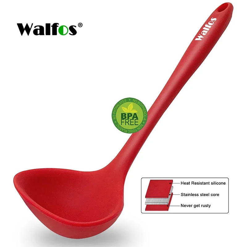Non-Stick Silicone Soup Spoon Long Handle Porridge Spoon Ladle Tableware Meal Dinner Scoops Kitchen Cooking Tools WALFOS 1Pcs