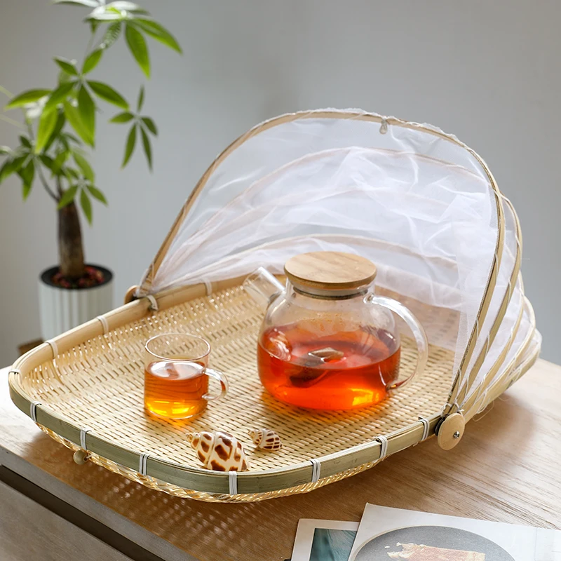 

Handmade bamboo storage basket Anti-fly/Insect basket Dry goods fruits food Storage box Kitchen Bread basket Vegetable dustpan E