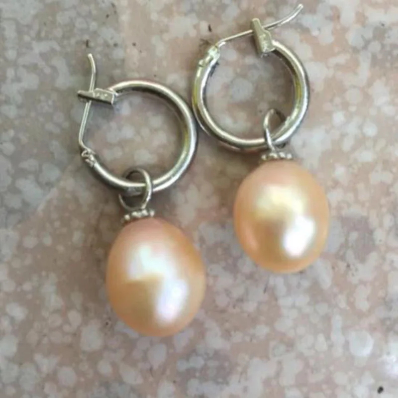 Charming11-12mm барокко Южное море золото розовый жемчуг серьги 14k