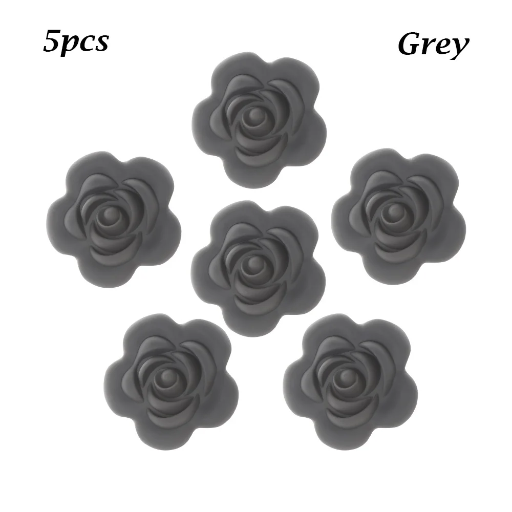 grey-5pcs 5/10 шт. 20 мм Мини Роза силиконов бусов детская, Жевательная Силиконовые бусы Еда Класс для Цепочки и ожерелья молярная игрушки Прорезыватели для зубов аксессуары - Цвет: grey-5pcs