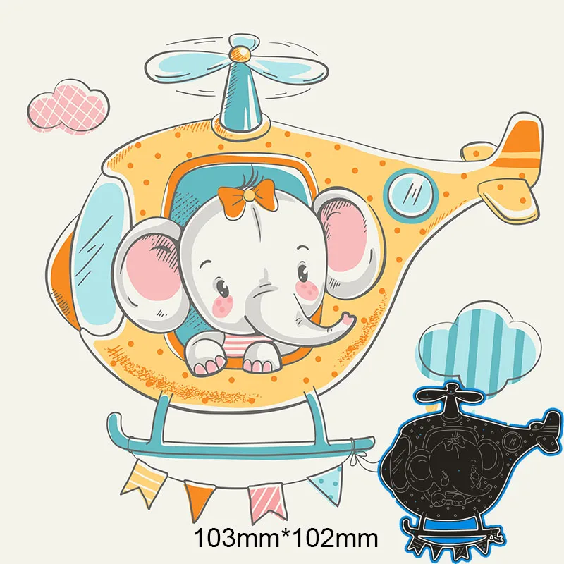 

Metal steel Cutting Dies Baby elephant sitting in helicopter DIY Scrapbooking Photo Album Embossing paper Cards 103*102mm