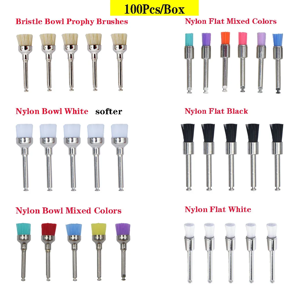 Cesoon 100Pcs/Box Dental Polishing Brush Nylon Bowl /Flat / Taper Type
